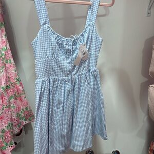 All in Favor Light Blue Checkered Kids Dress